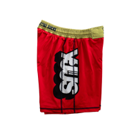 YJJS King of Pins Training Shorts (Pinstripe Red)